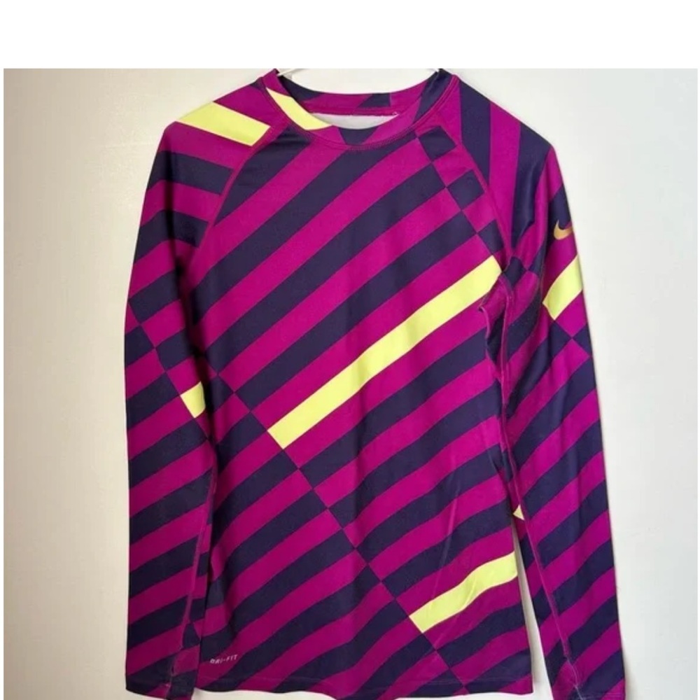 Nike Vibrant Purple and Yellow Striped Long Sleeve Shirt